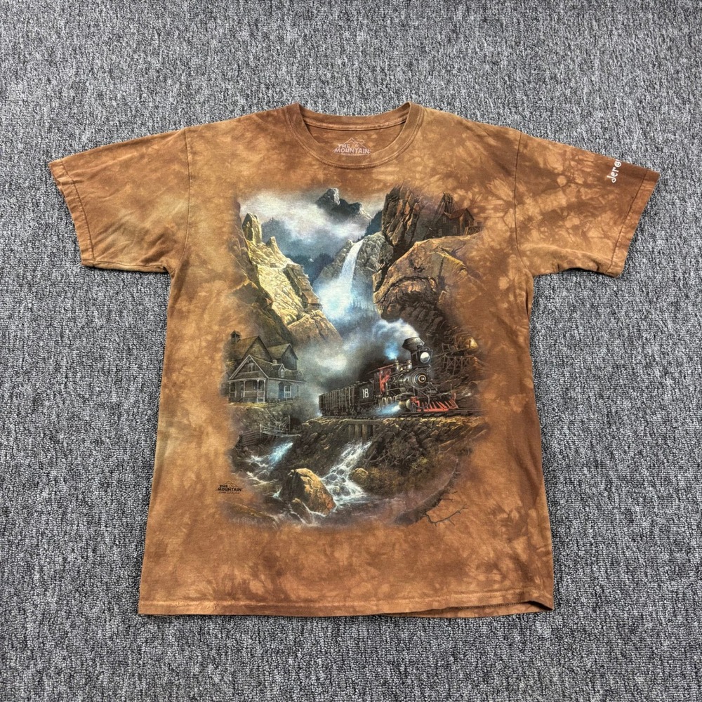 Vintage 1999 The Mountain Ted Blaylock Steam Train Brown Tie Dye T-Shirt Large